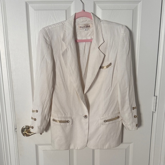 Women's Cream Blazer with Gold Accents David York size small - Picture 1 of 7